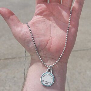 925 Sterling Silver Please Return to Tiffany & Co Teal Beaded Necklace 34 Inches